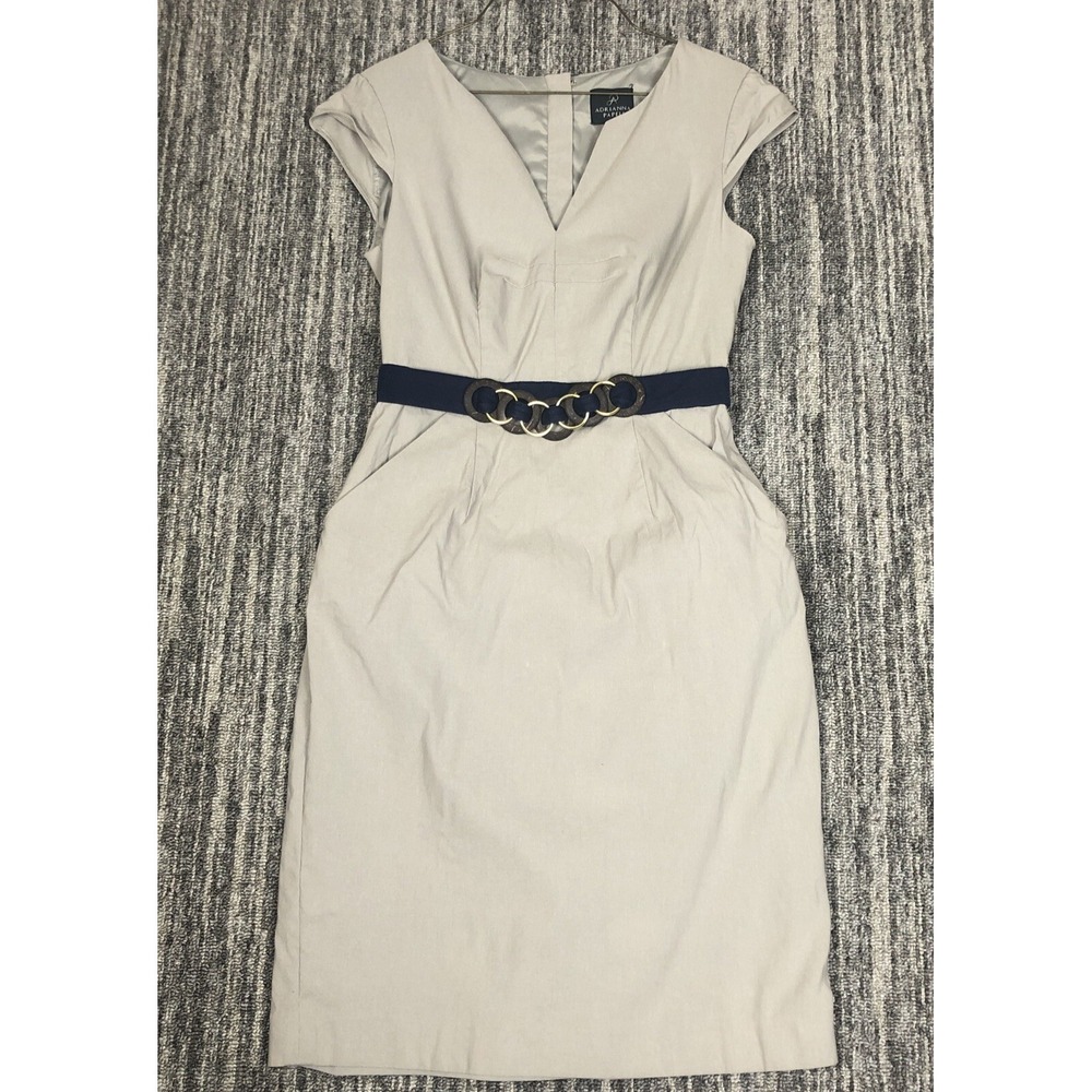 Adrianna Papell Dress 4 Khaki Stretch Polyester With Zipper Preowned